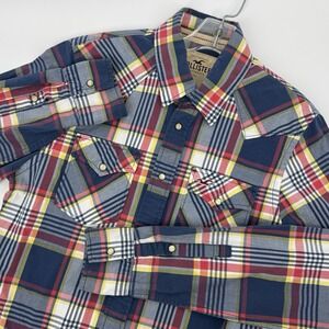 Hollister Plaid Western Shirt Mens Medium Snap Button Y2K Retro Country Cotton